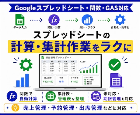 Googleシートの計算・集計・管理を自動化します 面倒なスプレッドシート作業を関数・GASでラクに！ イメージ1