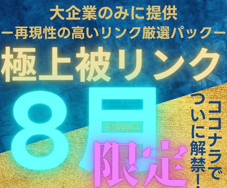 2025年８月限定で大企業と同じ被リンクを貼ります なぜ成功している大企業と御社で結果に差が付くの？答えは○○！ イメージ1