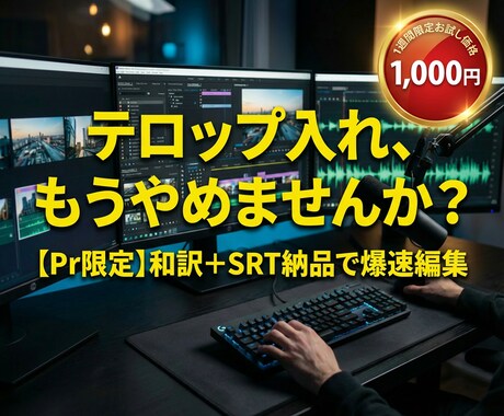 Pr限定！時短和訳☆字幕ファイルを即納します 10日で1.2万再生の実績！テロップ入れ作業をゼロに。 イメージ1