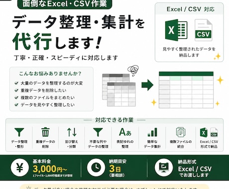Excel・CSVのデータ整理・集計を代行します イメージ1