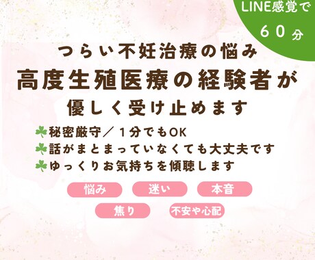 60分チャットで不妊治療の悩みに優しく寄り添います 高度生殖医療／不妊治療経験者がゆっくり受け止めます。 イメージ1