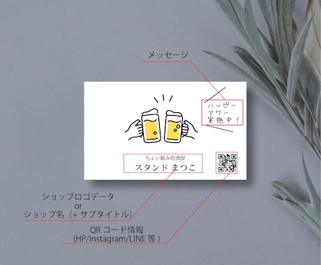 100枚込！セミオーダーでショップカード作成します ★飲食系★簡単オーダー 両面印刷 送料込みでお届け！ イメージ2