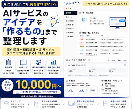 AIで作りたいサービスを要件・画面まで具体化します イメージ1