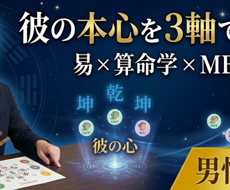 3軸鑑定×男性視点で彼の本心と二人の相性を読みます 独自の易・算命学・MBTIで相性を読み解き、男性視点でお伝え イメージ1