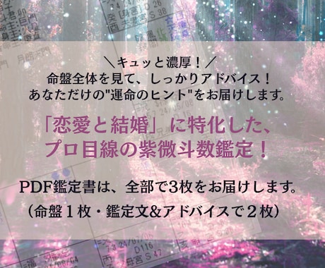 初回限定・千円！紫微斗数で結婚アドバイスします 運命の人は？恋と結婚について宿命から探ります！婚活ポイントも イメージ2