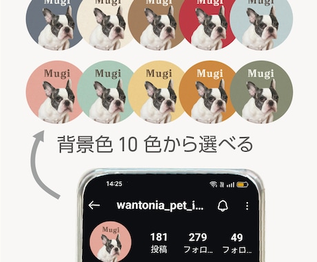 ペット写真SNSアイコンをセミオーダーで制作します 色とフォントが選べる！うちの子写真で現役デザイナーが制作 イメージ2
