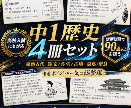 中１社会（歴史１）・定期試験対策問題集を提供します 圧倒的な演習量で定期試験で90点以上を狙いましょう！ イメージ1