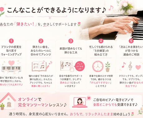 大人のはじめて・再開ピアノレッスンします 楽譜が読めなくても大丈夫。女性講師とあなたのペースで イメージ2