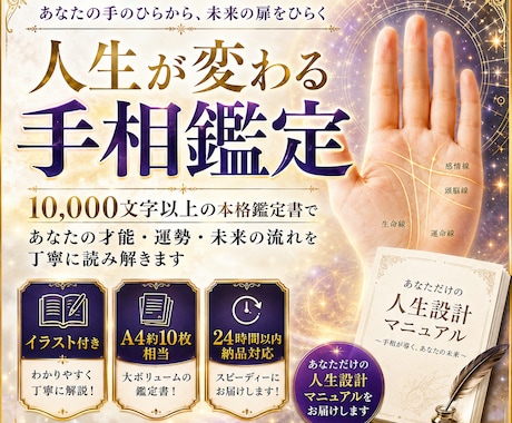 24h納品✨1万文字の詳細な手相鑑定書を作成します あなたの手相から未来を予測し、人生好転のアドバイスをお届け✨ イメージ1