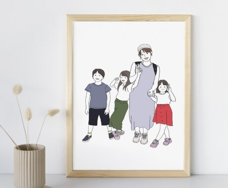 家族や大切な人との記念日・思い出を、似顔絵にします 思い出を、おしゃれな似顔絵に。誕生日や家族の記念を1枚に イメージ2