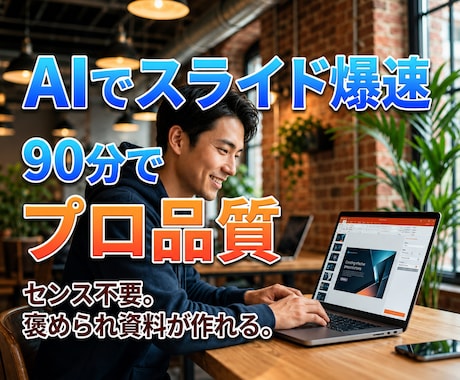 プレゼン・資料作成：AIで爆速作成できます 構成・文章・スライド化までAIにおまかせ。90分で仕上げます イメージ1