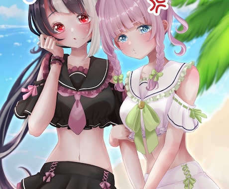 量産夢絵作成します 夏季限定の水着 百合？イラスト作成 イメージ1