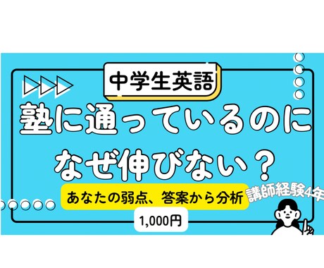 中学 英語 元塾講師が模試答案から弱点を分析します 面倒見の良さと分析力をもとに、集団塾では手薄になる専用指導 イメージ1