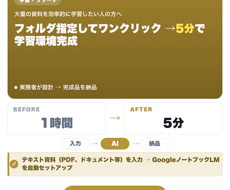 ノートブックLM ワンポチ作成を代行します フォルダ指定してワンクリック → 5分で学習環境完成 イメージ1