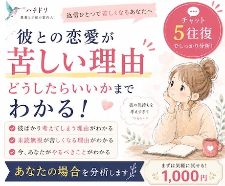 復縁・未読無視・既読無視などのお悩みを読み解きます 彼との関係を整理し、これからどうしたらいいか一緒に考えますよ イメージ1