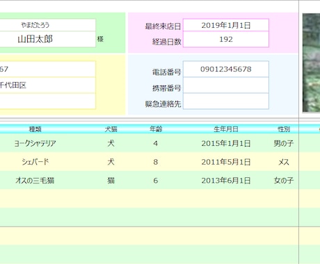 ペットサロン向け顧客管理表作成します 【ExcelVBA】１顧客複数ペット対応の顧客管理表です イメージ1