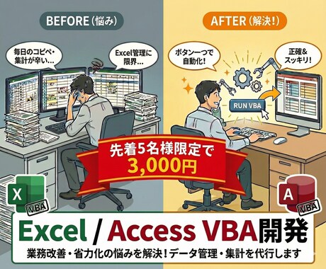 VBA歴20年｜Excelの限界を突破！改善します 5名限定：スパゲッティコードも解消。プロ品質のVBAを提供 イメージ1