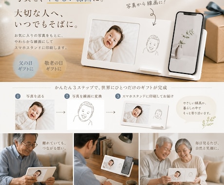 名入れギフト⭐︎写真で作る 線画のギフト作ります オリジナルギフト｜誕生日・母の日・父の日・敬老の日etcに イメージ1