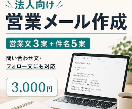 法人向けの営業メール・問い合わせ文を作成します 営業感を抑えた自然な文章を3案作成 イメージ1