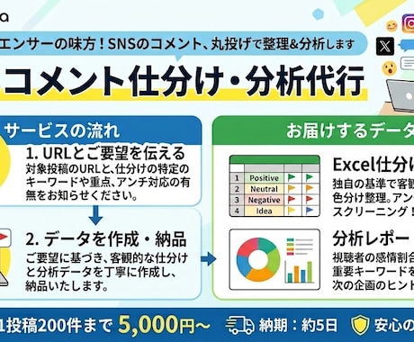 SNSのコメント欄を仕分け・分析代行します データ分析とコメントの仕分けでファンの本音を可視化します イメージ1