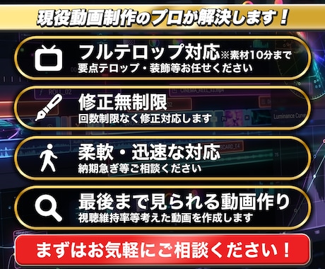 迅速・丁寧・柔軟！現役プロが動画編集代行致します 丸投げOK！高品質な動画編集代行！最後まで見られる動画作り！ イメージ2