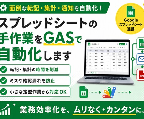 スプレッドシートの手作業をGASで自動化します 転記・集計・通知など小さな定型作業から対応 イメージ1
