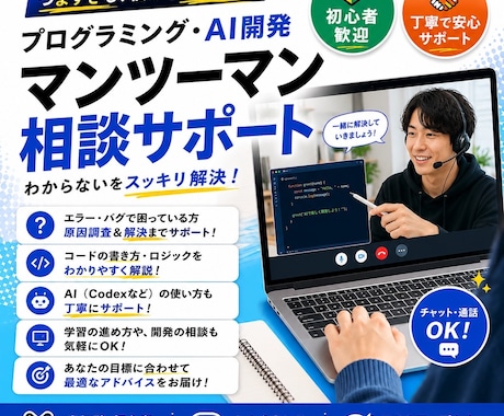 プログラミング・AI開発を個別指導します 分からない・動かない・進まないをマンツーマンで解決します！ イメージ1