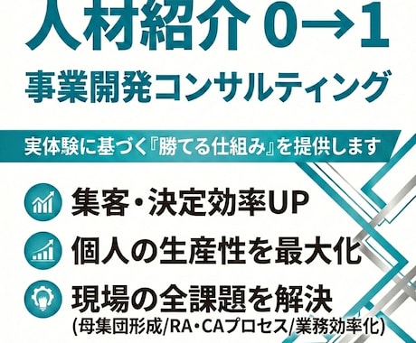 人材紹介事業全般のご相談をお受けします ゼロから軌道に乗せた経験と知識を活かし、幅広くお力添えします イメージ1