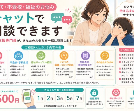 子育て・不登校・福祉のお悩みをチャット相談できます 相談支援専門員が、あなたのお悩みを一緒に整理します イメージ2