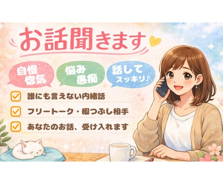 お悩み・愚痴・惚気なんでも受け入れます 恋愛・人間関係・お金・仕事・家族◎聞いてほしい人の駆け込み寺 イメージ1