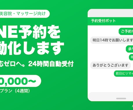 LINE予約ボット構築【整骨院・美容院向け】ます 電話対応ゼロへ。LINEが24時間受付します イメージ1