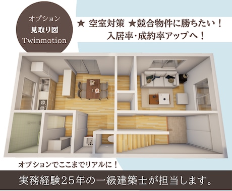 一級建築士が民泊広告用の理想の3Dパース作ります 【先着5名限定】サービス価格で出品しています！修正無制限！ イメージ2
