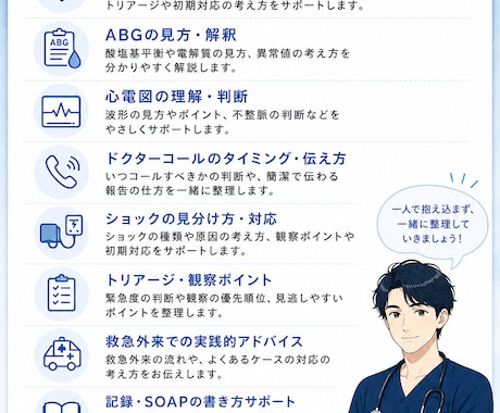 ICU・救急経験ナースが急変対応をサポートします ABG・心電図・ショックなどを分かりやすくサポートします イメージ2