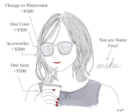 インスタ等で使えるおしゃれ繊細線画アイコン描きます 小物orカラーいずれか1点まで無料♪商用利用可◎ イメージ2