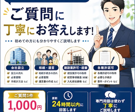 会社設立・相続等のご質問に丁寧に回答します 初めての方にも分かりやすく専門用語を使わずご説明します イメージ1