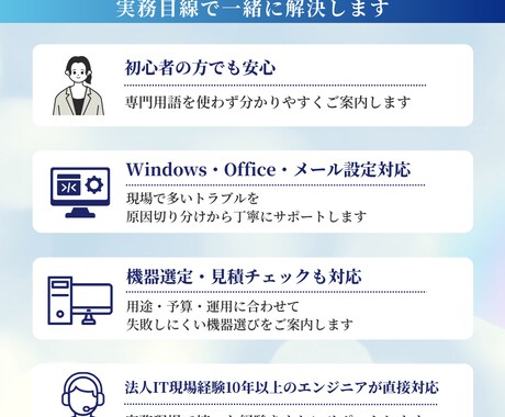 小規模事業者向け｜チャット ITサポートします PC設定・操作・機器選定を実務目線でサポート イメージ2
