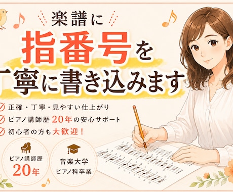 ピアノ楽譜に弾きやすい指番号を書きます イメージ1