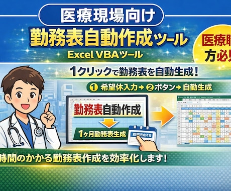 医療現場の勤務表作成をExcelで自動化します 臨床工学技士が現場のルールに合わせて1から作ります イメージ1