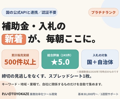 補助金・入札情報の自動収集ツールを開発いたします イメージ1