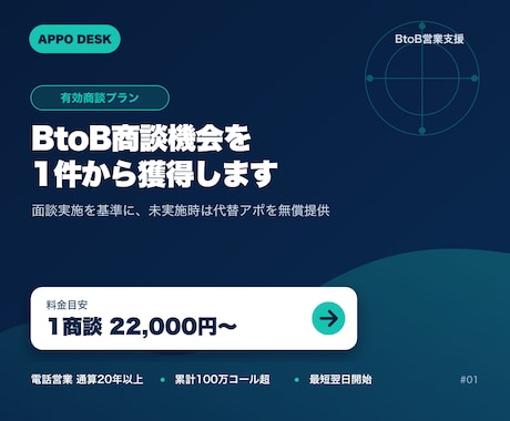 法人向け有効商談を1件から獲得します 面談実施を基準にしたBtoBアポイント獲得支援 イメージ2