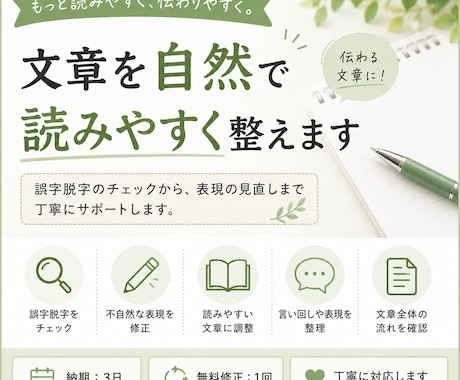 文章を自然で読みやすく整えます 誤字脱字や不自然な表現を丁寧に整えます イメージ1