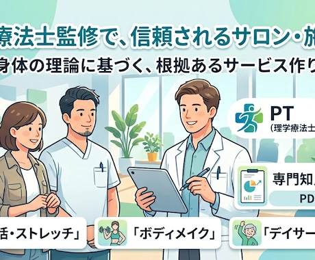 理学療法士が身体の理論で貴店を監修し信頼を築きます 運動学・生理学の理論で裏付け。根拠ある接客で競合と差別化。 イメージ1