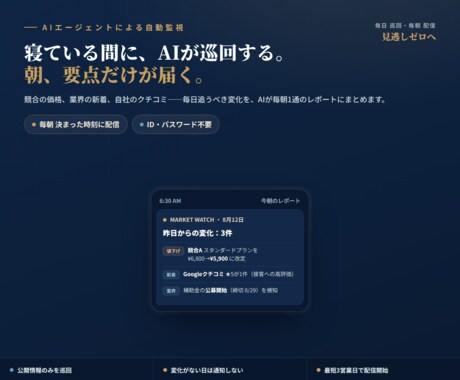 競合・口コミの自動監視レポートを作ります 毎日の確認作業を、読むだけの30秒に イメージ1
