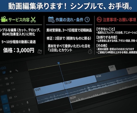 簡単な動画編集（カット、テロップ入れ）お受けします イメージ1