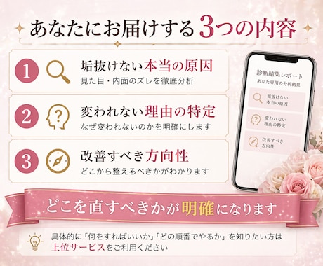 変われない原因特定｜垢抜けの方向性を診断します なぜ変われないかと、進むべき方向が分かります イメージ2