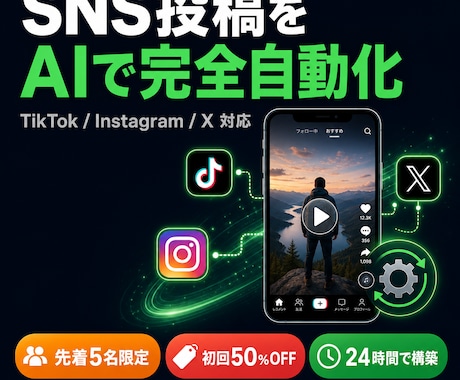 TikTok/IG/X投稿をAIで完全自動化します 毎日自動投稿・修正1回無料で安心対応 イメージ1