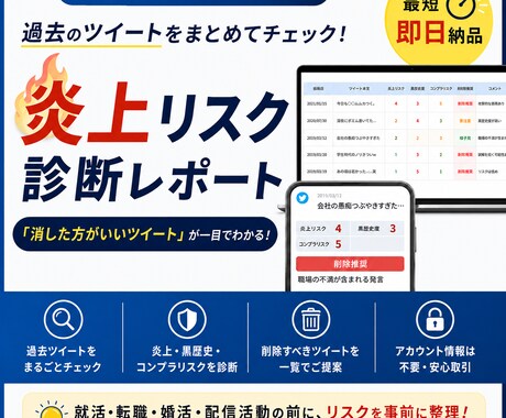過去のツイートの "炎上リスク" を診断します 「これ、消した方がいい」をPDF/CSVで一覧レポート化 イメージ1