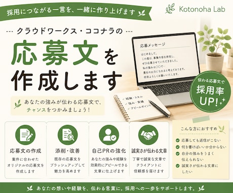 クラウドワークス・ココナラの応募文を作成します イメージ1