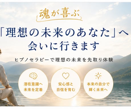 魂が喜ぶ「理想の未来のあなた」へ会いに行きます ヒプノセラピーであなたの望む未来を潜在意識へ届けます。 イメージ1