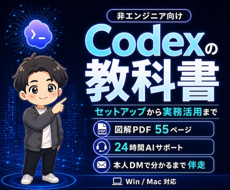 Codexの初期設定と使い方を完全サポートします LP・アプリ制作まで網羅！図解55P＋24時間AIサポート イメージ1